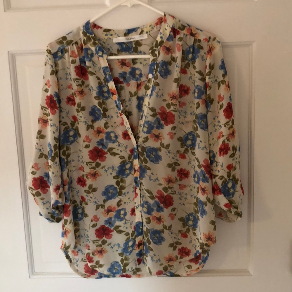 Size M - Cream & Mixed Floral Button - Sheer Top
